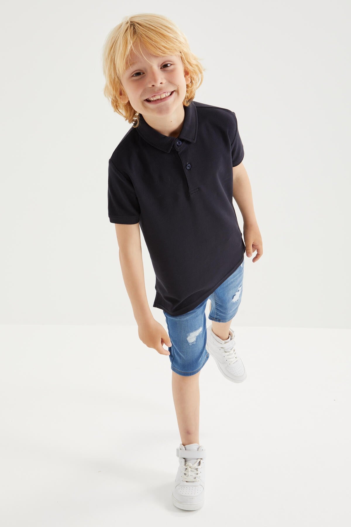 Navy Blue Classic Short Sleeve Polo Collar Boys T-Shirt - 10962