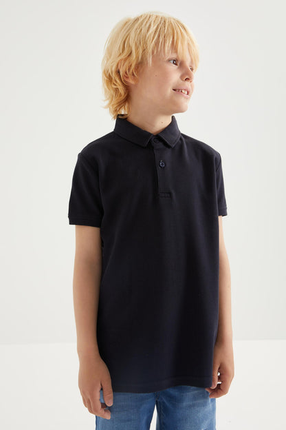 Navy Blue Classic Short Sleeve Polo Collar Boys T-Shirt - 10962