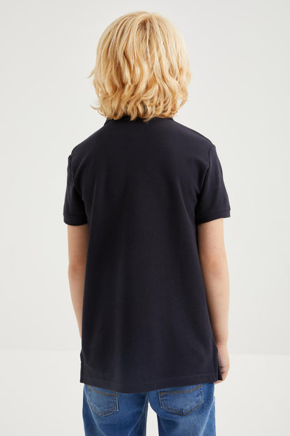 Navy Blue Classic Short Sleeve Polo Collar Boys T-Shirt - 10962