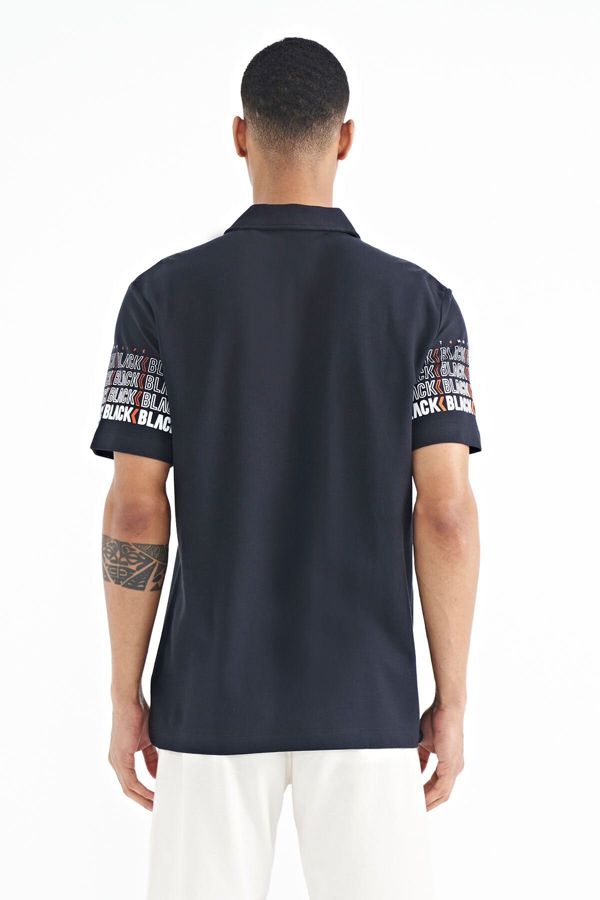 Navy Blue Collar Print Detailed Polo Collar Standard Fit Men's T-shirt - 88240