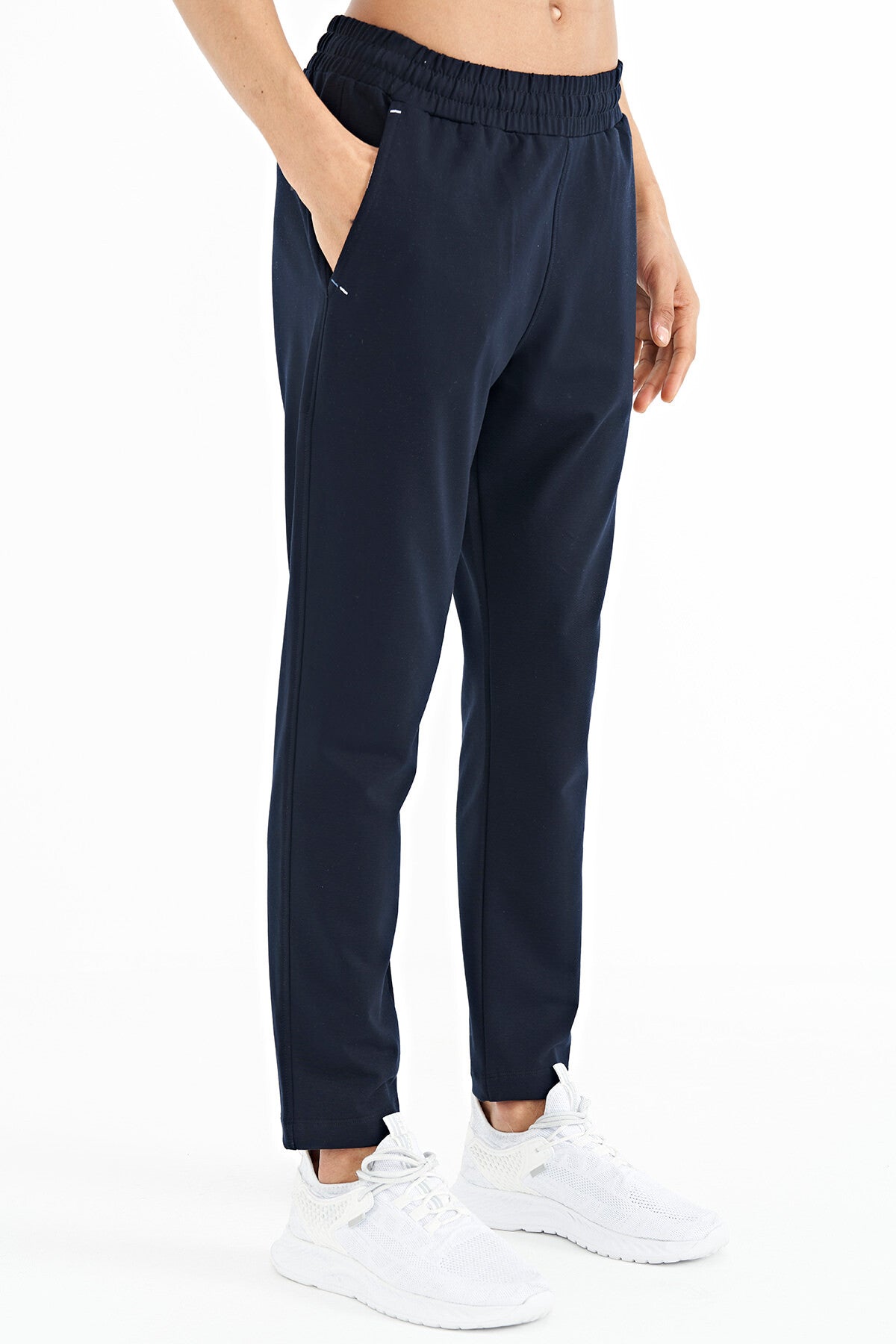 Navy Blue Logo Embroidered Side Pocketed Standard Fit Men's Tracksuit Bottom - 84967