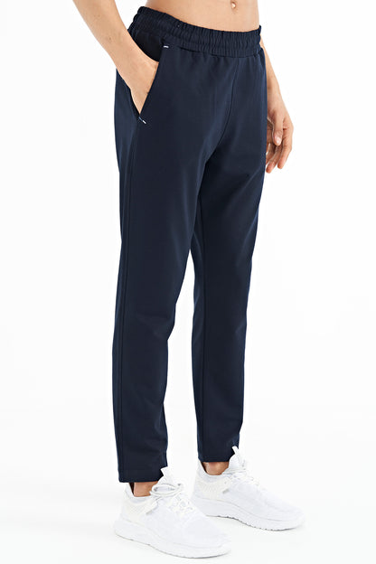 Navy Blue Logo Embroidered Side Pocketed Standard Fit Men's Tracksuit Bottom - 84967