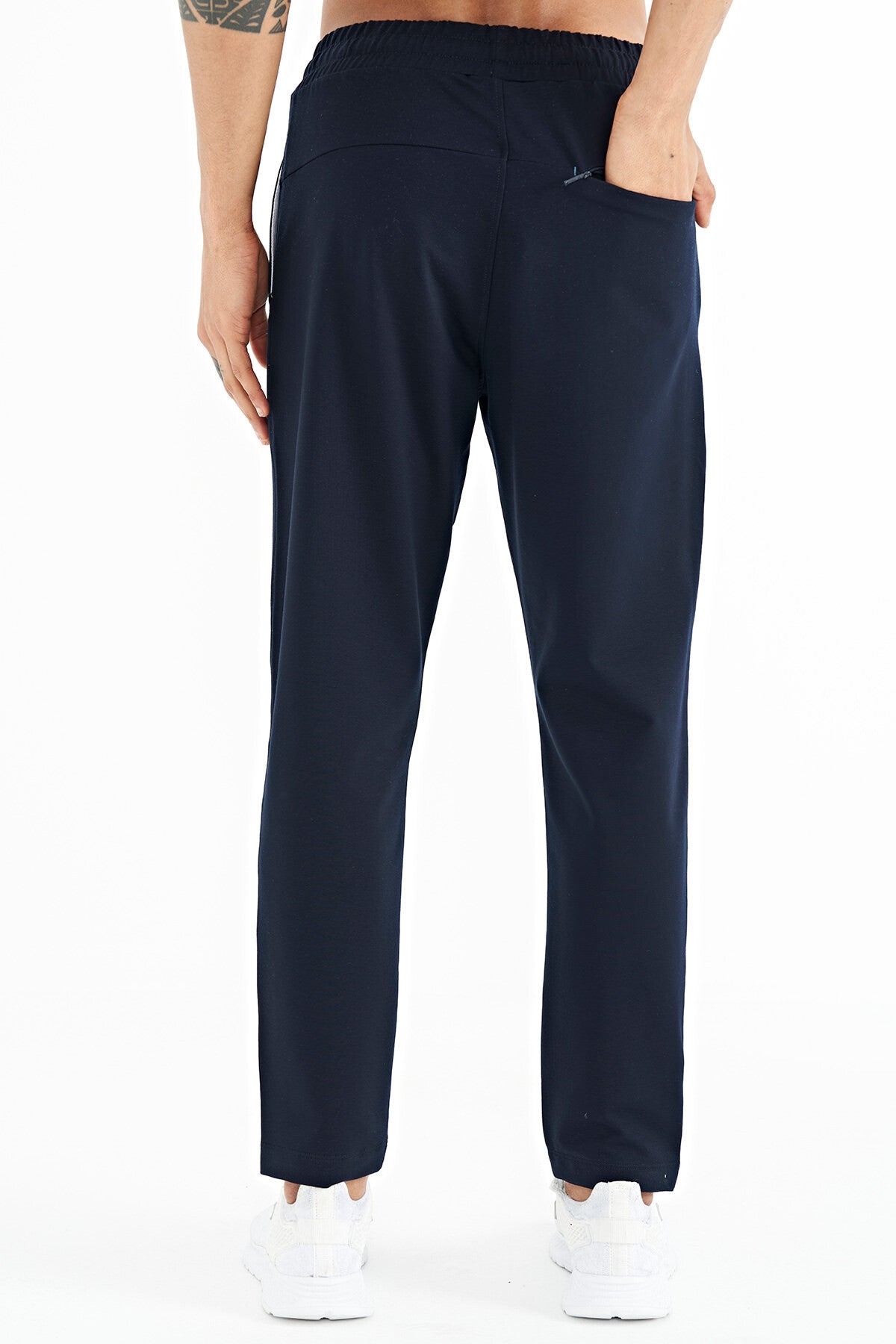 Navy Blue Logo Embroidered Side Pocketed Standard Fit Men's Tracksuit Bottom - 84967