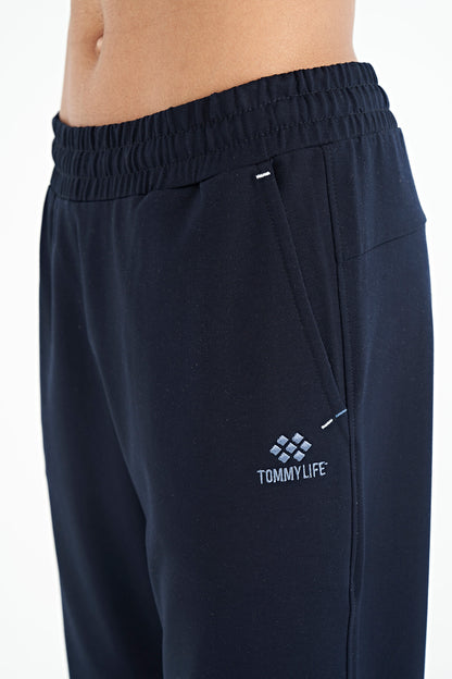 Navy Blue Logo Embroidered Side Pocketed Standard Fit Men's Tracksuit Bottom - 84967