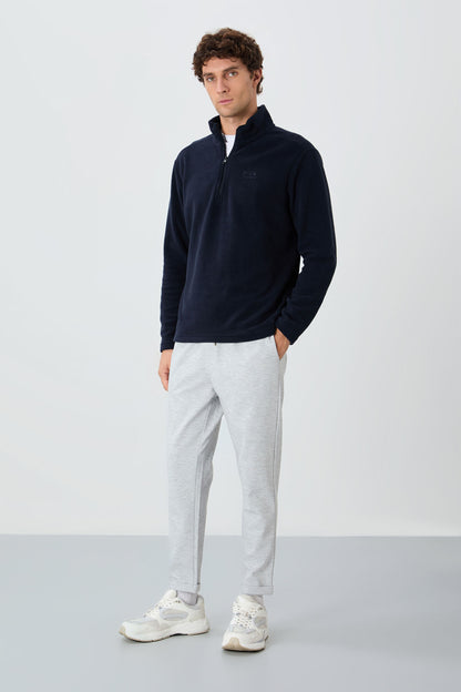 River Navy Blue Stand Collar Men's Fleece Sweatshirt - 88310
