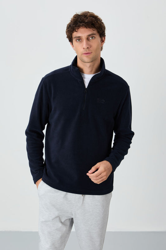 River Navy Blue Stand Collar Men's Fleece Sweatshirt - 88310