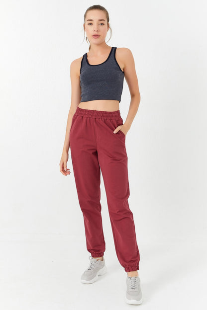Navy Blue Melange Basic Slim Fit U Neck Women's Crop Top Singlet - 97162