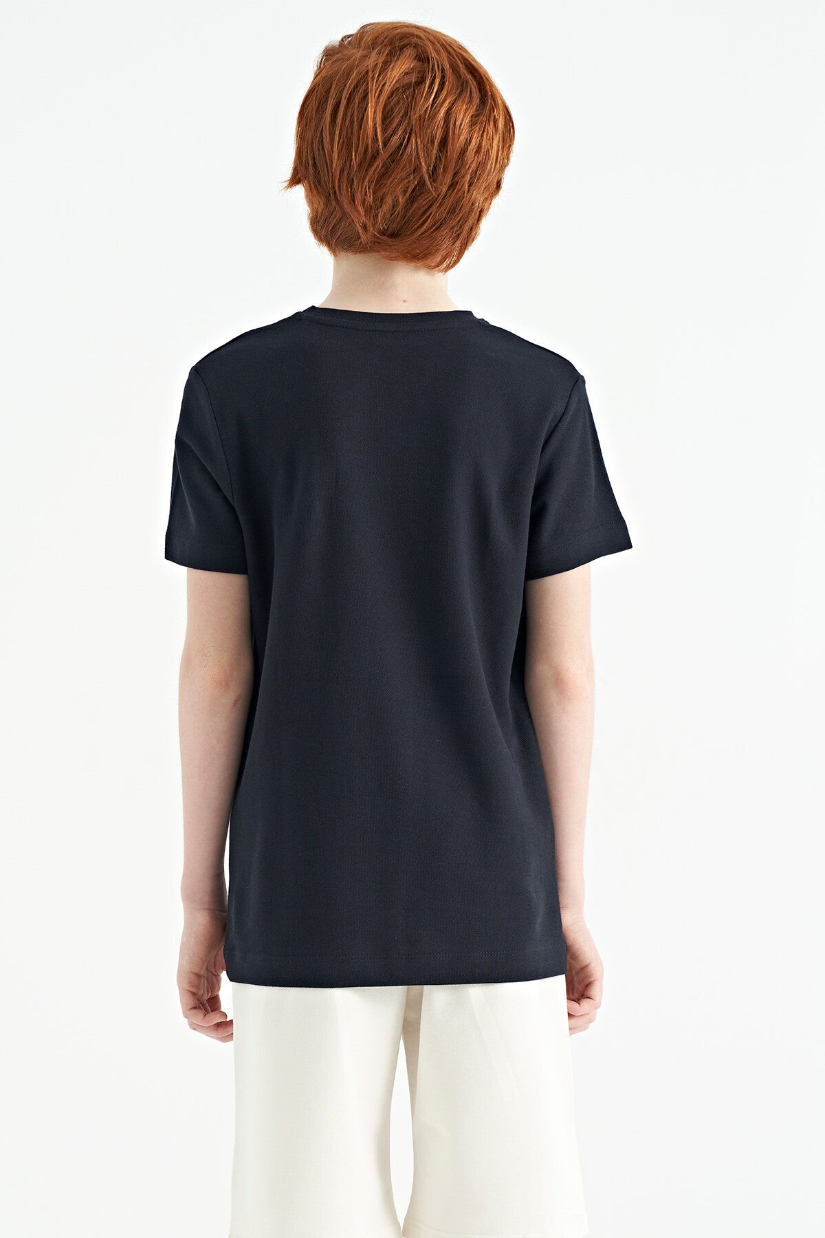 Navy Blue Embroidered Detailed O Collar Standard Fit Boys T-Shirt - 11115