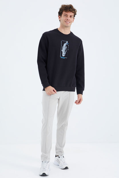Navy Blue O Collar Printed Detailed Relax Fit Men's Sweatshirt - 88283