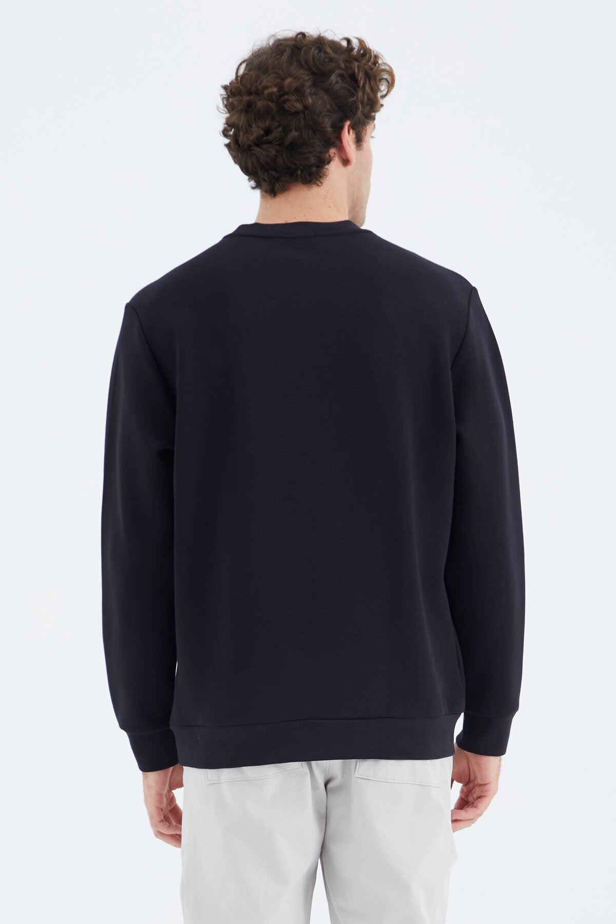 Navy Blue O Collar Printed Detailed Relax Fit Men's Sweatshirt - 88283