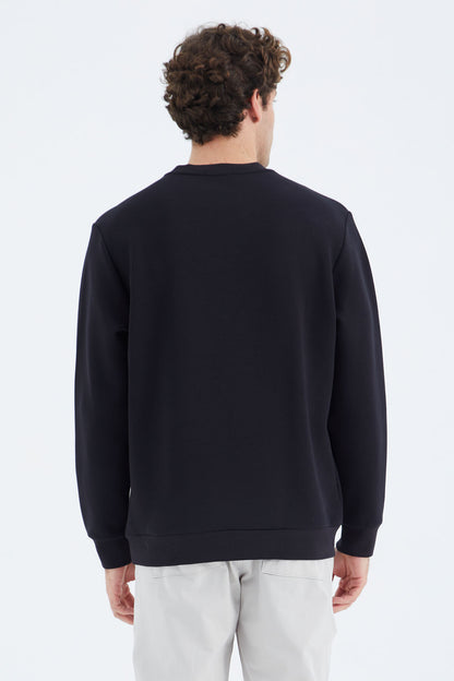 Navy Blue O Collar Printed Detailed Relax Fit Men's Sweatshirt - 88283