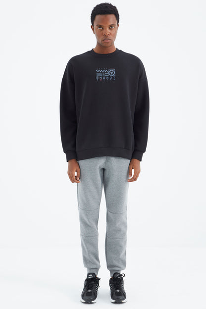 Navy Blue O Collar Printed Detailed Relax Fit Men's Sweatshirt - 88284