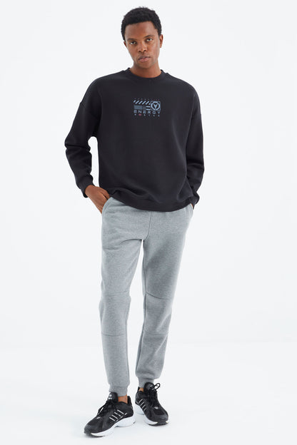 Navy Blue O Collar Printed Detailed Relax Fit Men's Sweatshirt - 88284