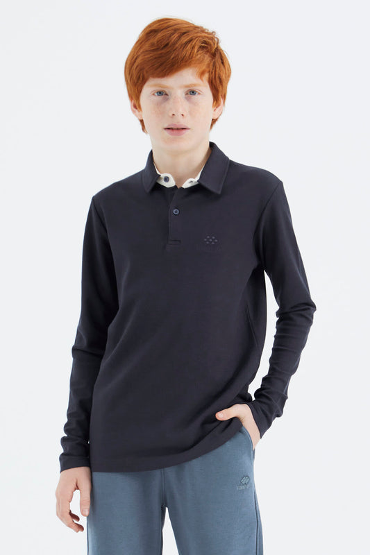 Navy Blue Polo Collar Basic Boys T-Shirt - 11171