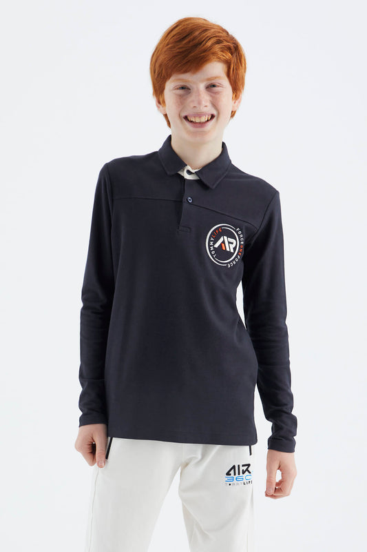 Navy Blue Polo Collar Boys T-Shirt - 11172