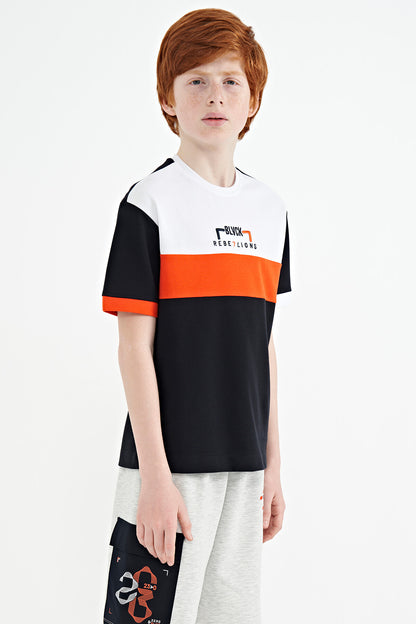 Navy Blue Gradient Embroidered Oversize Boys T-Shirt - 11159