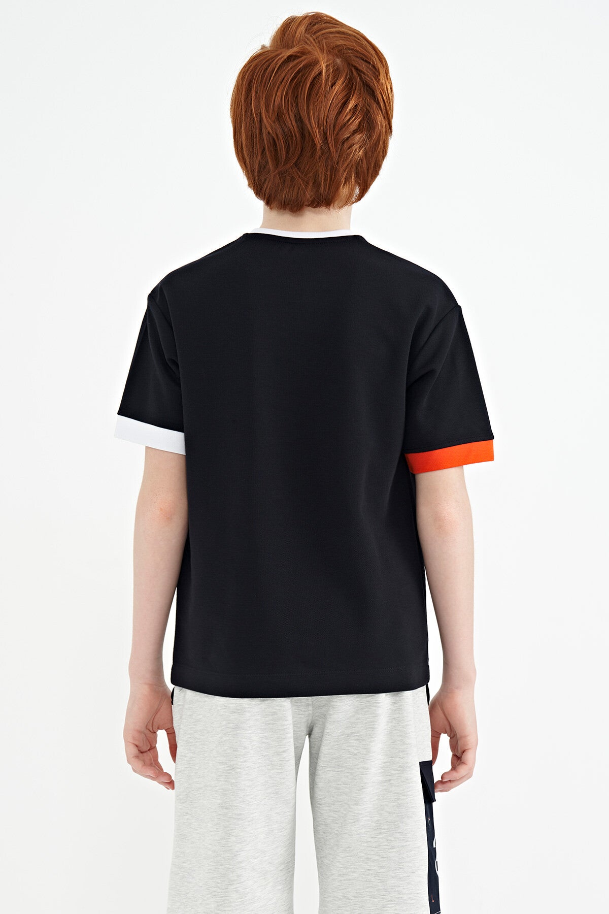 Navy Blue Gradient Embroidered Oversize Boys T-Shirt - 11159