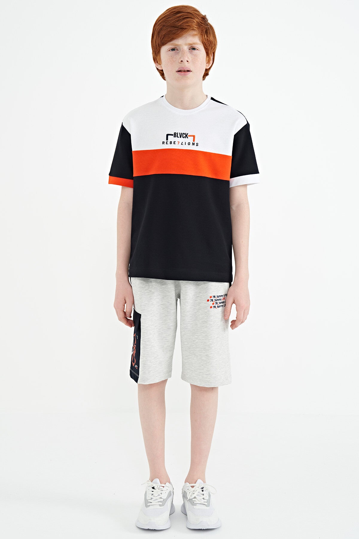Navy Blue Gradient Embroidered Oversize Boys T-Shirt - 11159