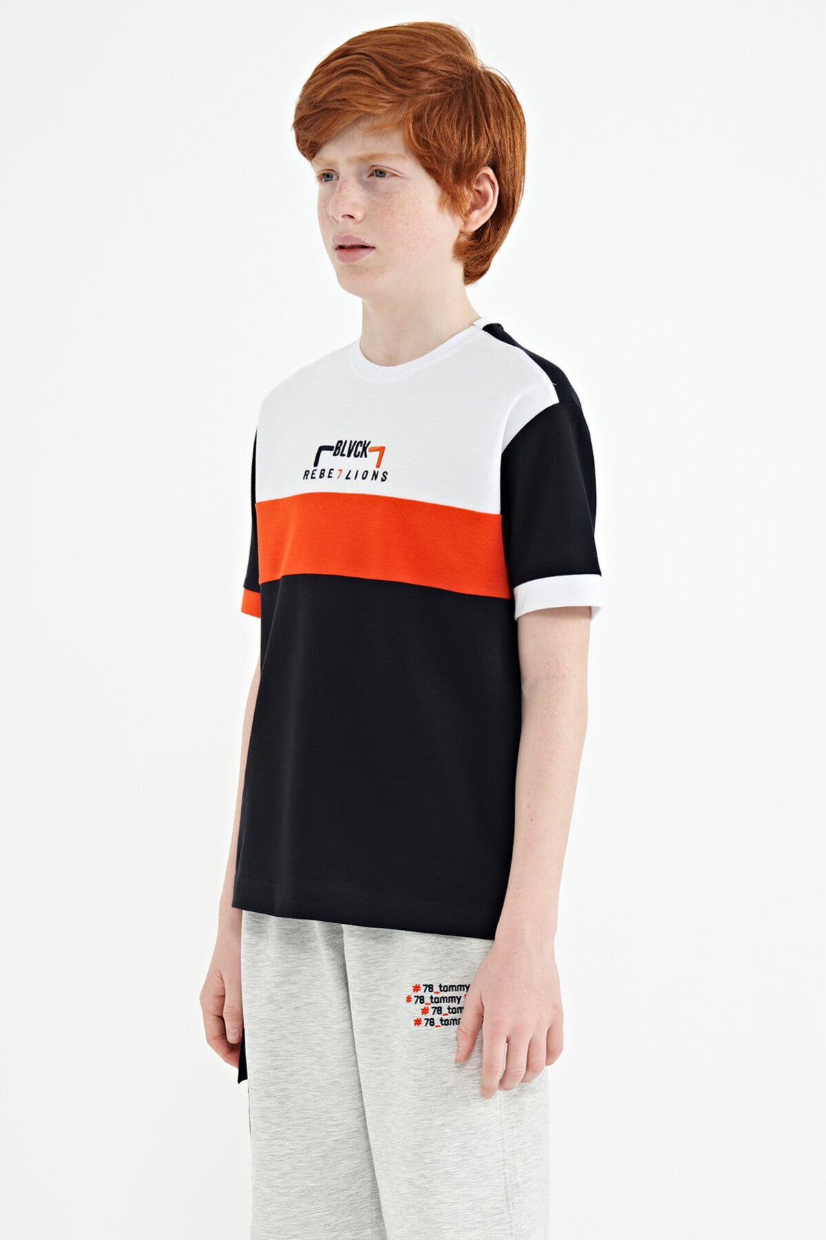 Navy Blue Gradient Embroidered Oversize Boys T-Shirt - 11159