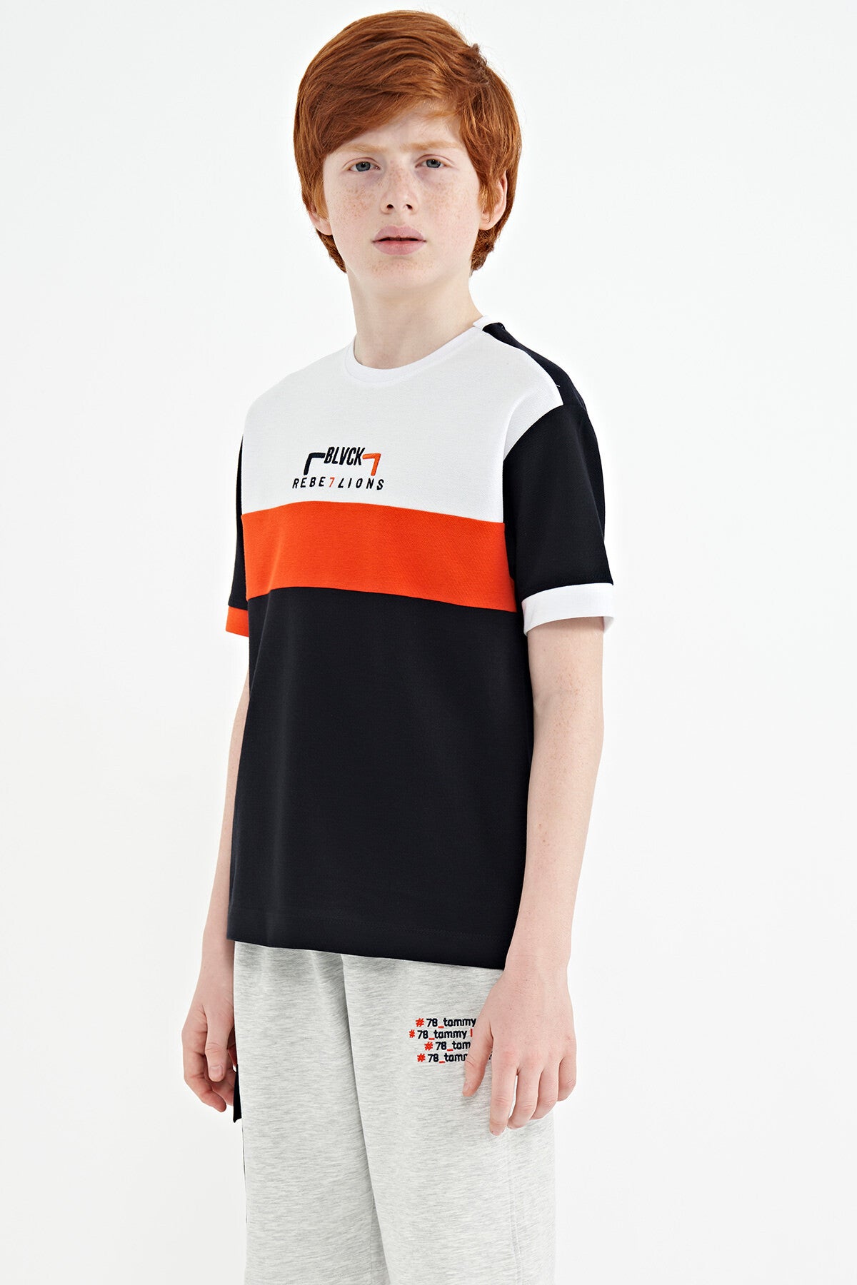 Navy Blue Gradient Embroidered Oversize Boys T-Shirt - 11159