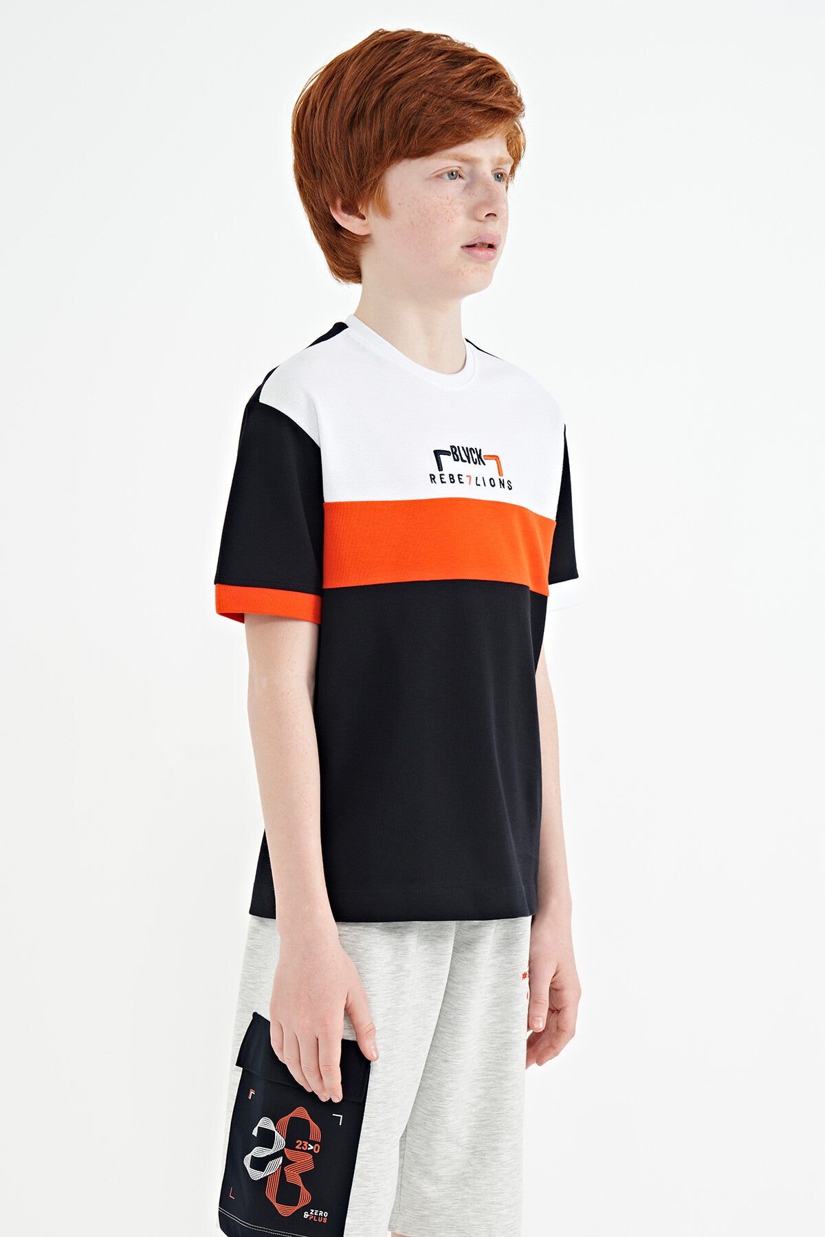 Navy Blue Gradient Embroidered Oversize Boys T-Shirt - 11159
