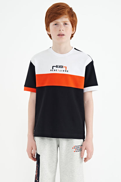 Navy Blue Gradient Embroidered Oversize Boys T-Shirt - 11159