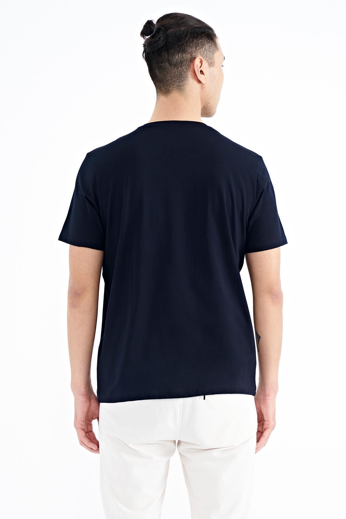 Navy Blue Slogan Printed O Collar Standard Fit Men's T-shirt - 88190