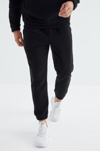 Navy Blue Half Zip Stand-up Collar Elastic Cuffed Polar Men's Tracksuit Set - 85159