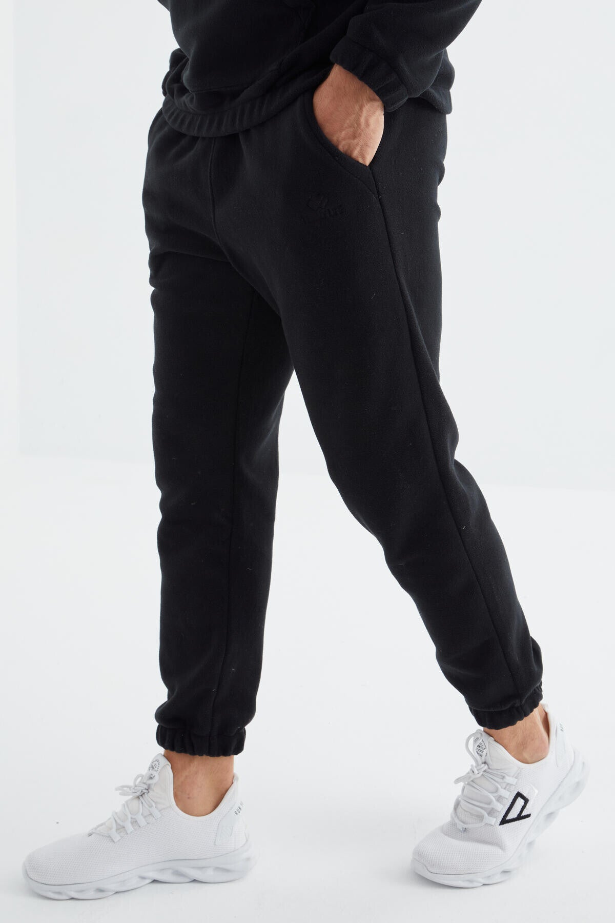 Navy Blue Half Zip Stand-up Collar Elastic Cuffed Polar Men's Tracksuit Set - 85159