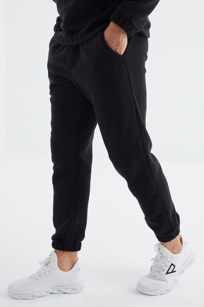 Navy Blue Half Zip Stand-up Collar Elastic Cuffed Polar Men's Tracksuit Set - 85159