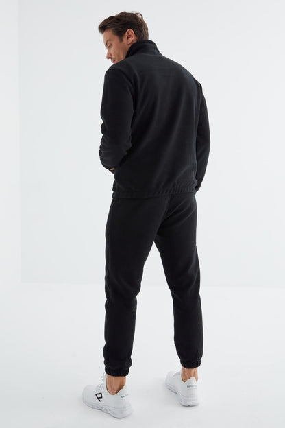 Navy Blue Half Zip Stand-up Collar Elastic Cuffed Polar Men's Tracksuit Set - 85159