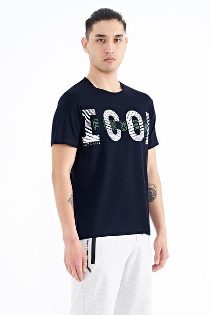 Navy Blue Printed Detailed O Collar Standard Fit Men's T-Shirt - 88187