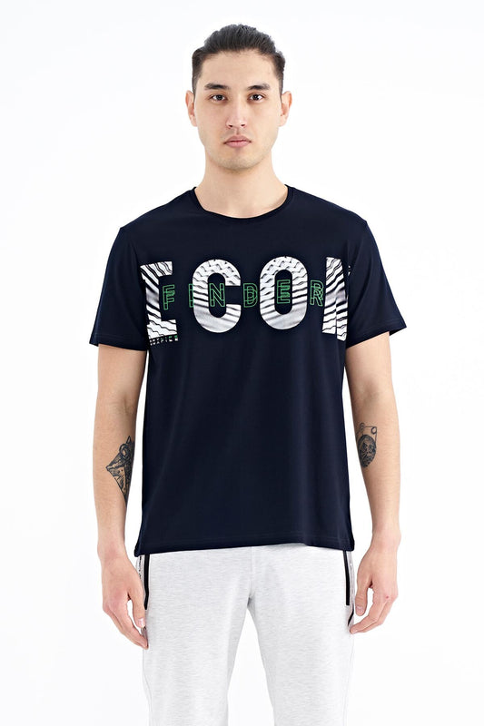 Navy Blue Printed Detailed O Collar Standard Fit Men's T-Shirt - 88187