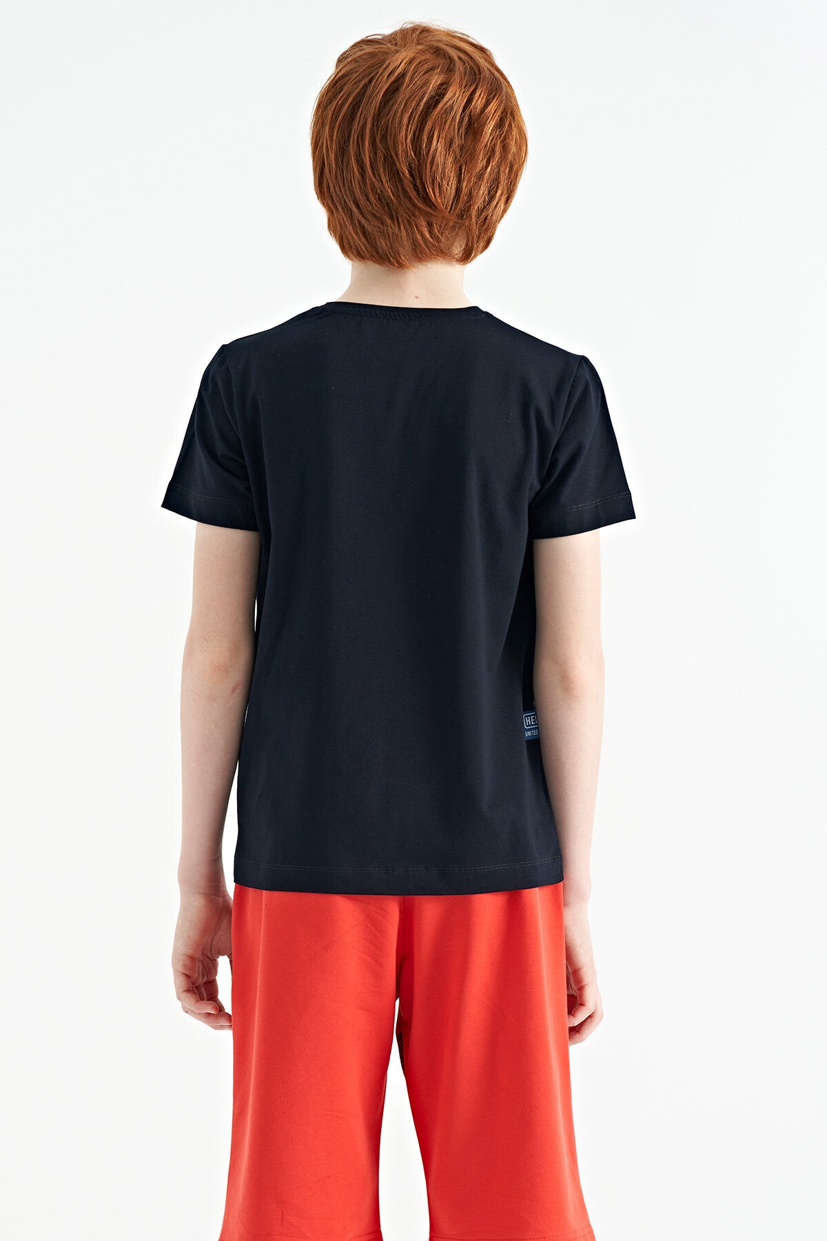 Navy Blue Printed O Collar Standard Fit Boys' T-Shirt - 11149