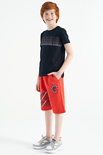 Navy Blue Printed O Collar Standard Fit Boys' T-Shirt - 11149