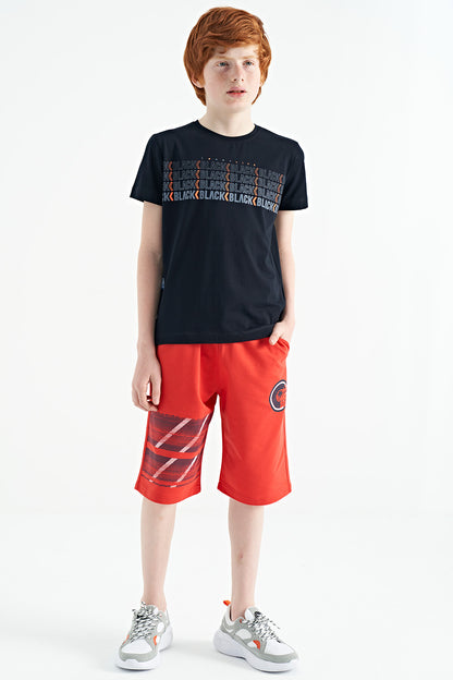 Navy Blue Printed O Collar Standard Fit Boys' T-Shirt - 11149