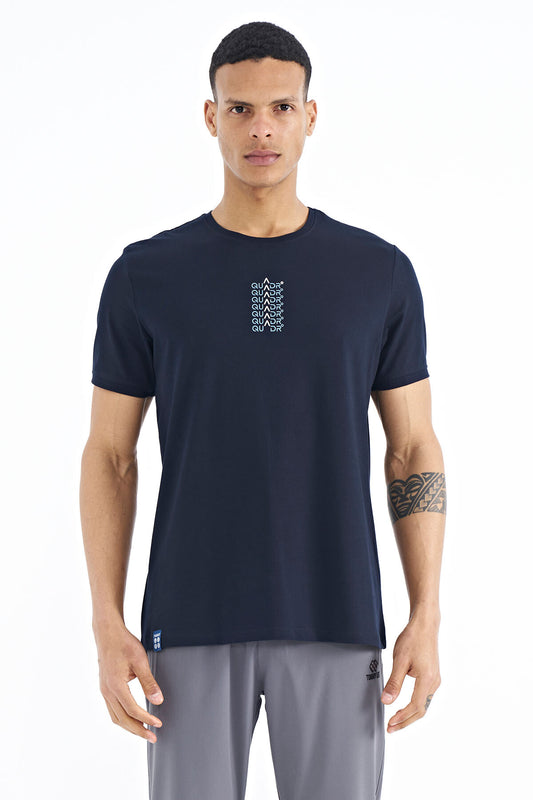 Navy Blue Printed O Collar Standard Fit Men's T-shirt - 88169