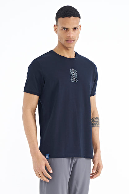 Navy Blue Printed O Collar Standard Fit Men's T-shirt - 88169
