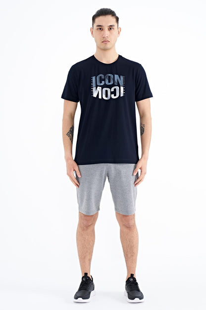 Navy Blue Printed O Collar Standard Fit Men's T-Shirt - 88174