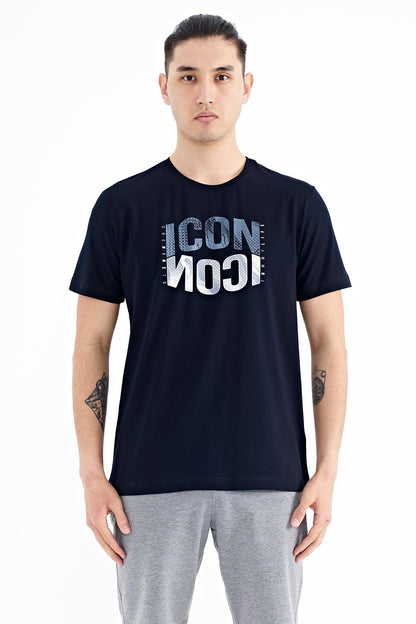 Navy Blue Printed O Collar Standard Fit Men's T-Shirt - 88174