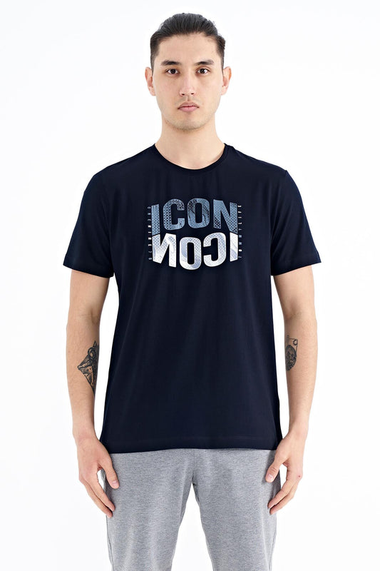 Navy Blue Printed O Collar Standard Fit Men's T-Shirt - 88174