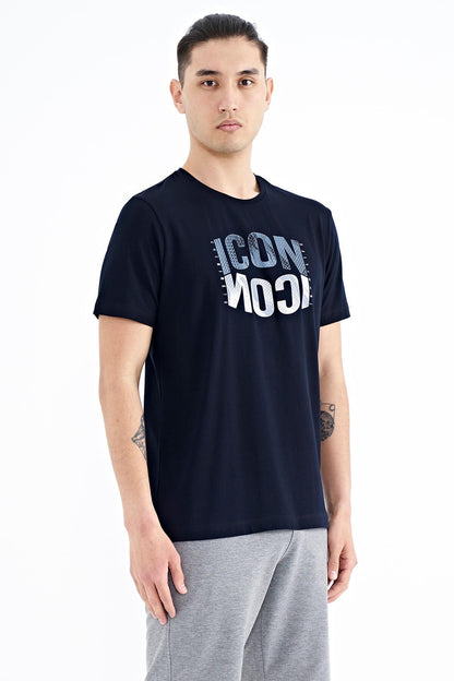 Navy Blue Printed O Collar Standard Fit Men's T-Shirt - 88174