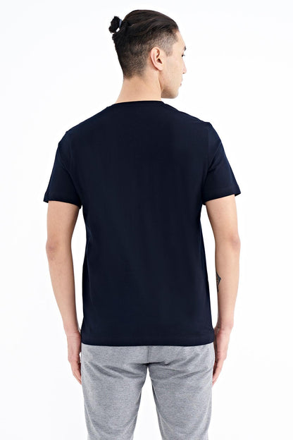 Navy Blue Printed O Collar Standard Fit Men's T-Shirt - 88174