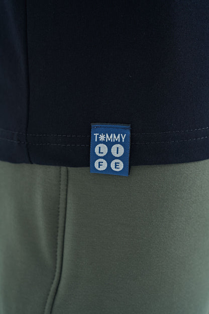 Navy Blue Printed O Collar Standard Fit Men's T-shirt - 88201
