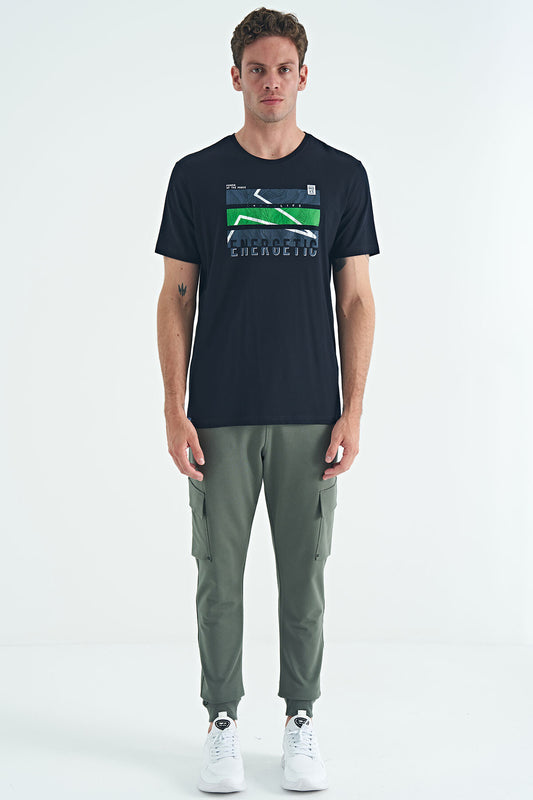 Navy Blue Printed O Collar Standard Fit Men's T-shirt - 88201