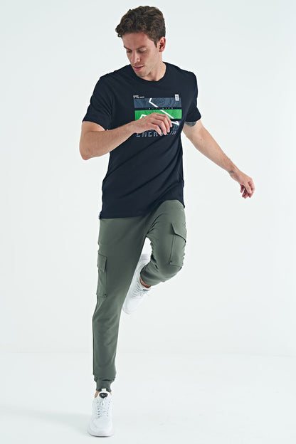 Navy Blue Printed O Collar Standard Fit Men's T-shirt - 88201