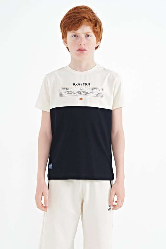 Navy Blue Printed Color Block Standard Fit O Collar Boys T-Shirt - 11134