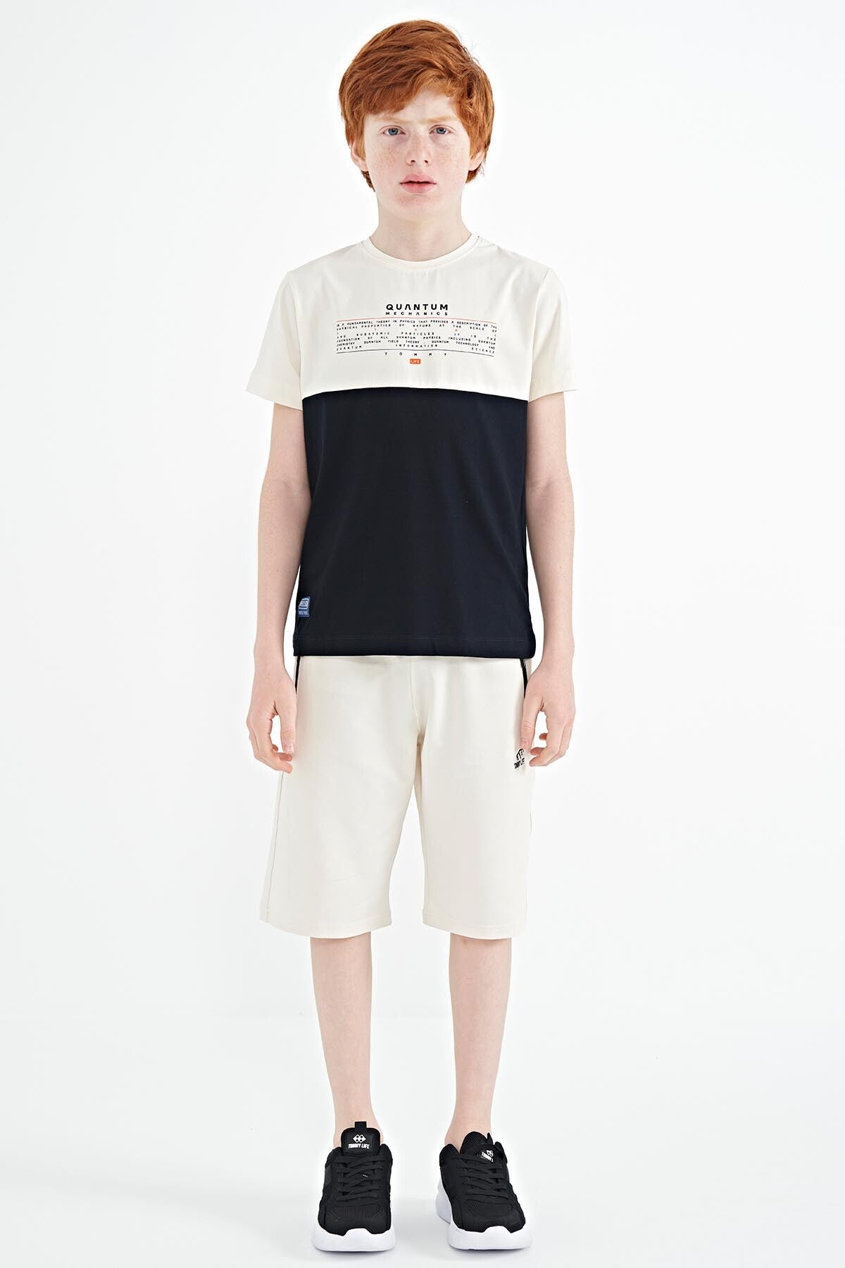 Navy Blue Printed Color Block Standard Fit O Collar Boys T-Shirt - 11134