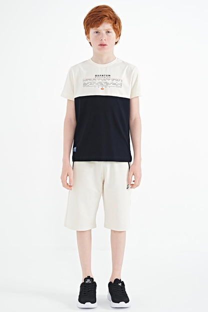Navy Blue Printed Color Block Standard Fit O Collar Boys T-Shirt - 11134