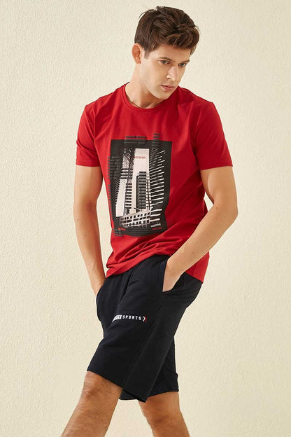Navy Blue Printed Standard Fit Men's Shorts - 81155